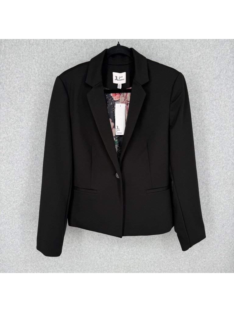 Jules Leopold Womens Tailored Single Button Blazer Size L Black Stretch Knit New
